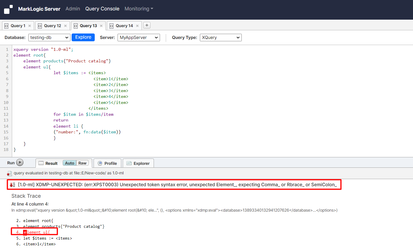 Resolving the XDMP-UNEXPECTED Syntax Error in MarkLogic - Querymindtech